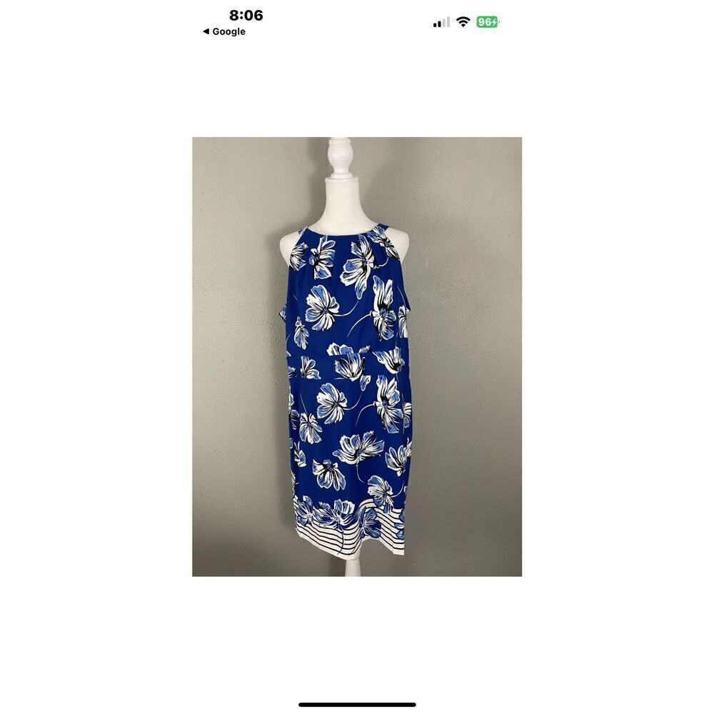 Dress Barn Size 16 Sleeveless Sheath Dress Blue Floral Party Cocktail Resortwear - Picture 7 of 13